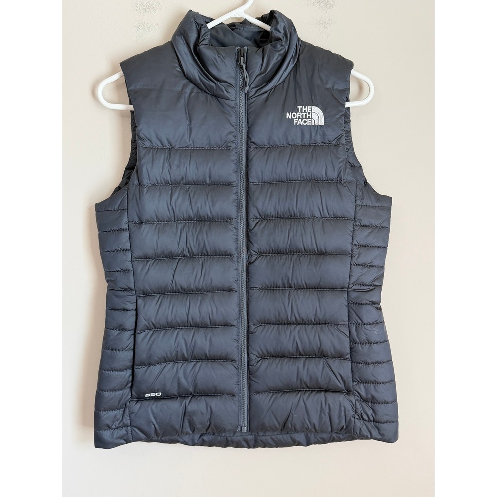 The North Face Down Puffer Vest Womens S Gray Goose Down 550 Insulated Quilted